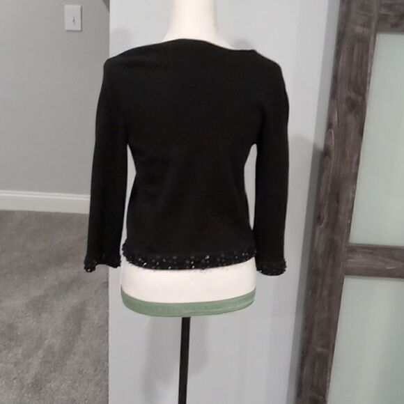 Ann Taylor black cardigan with hook closure and beaded detail trim. Size Small - Picture 5 of 5